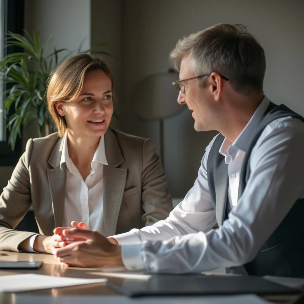 Consultor de negocios analizando gráficos con un cliente